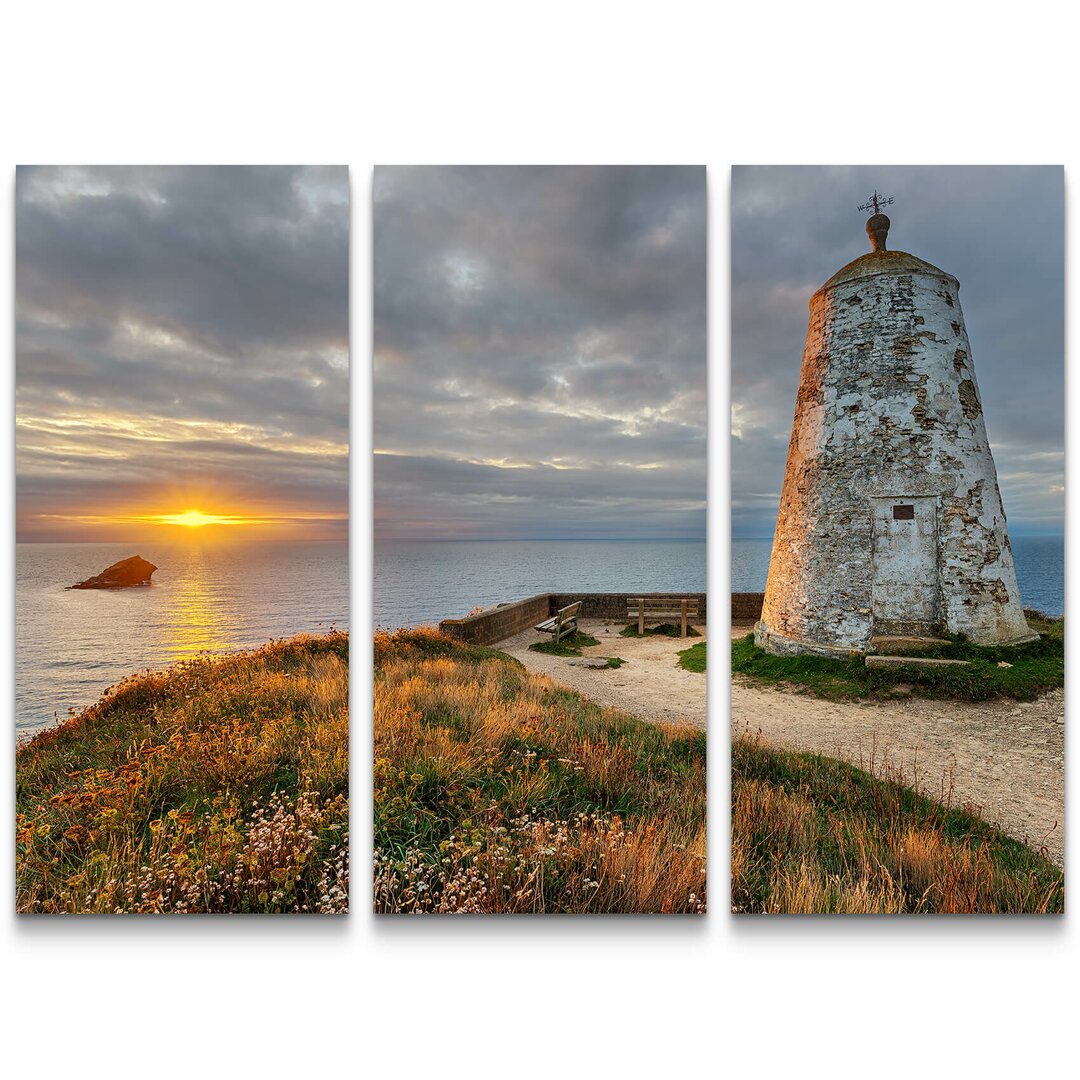 3-tlg. Leinwandbilder-Set Alter Leuchtturm bei Portreath in Cornwall