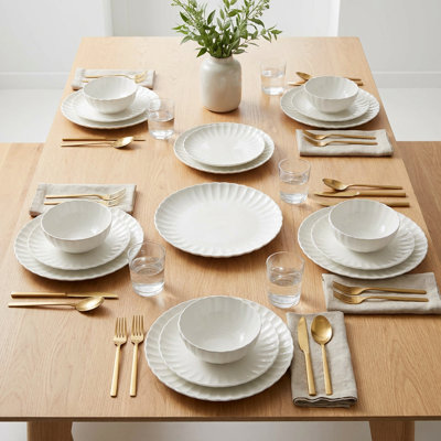 Petal Fluted White Porcelain Dinnerware Set (27-Piece Service for 6)