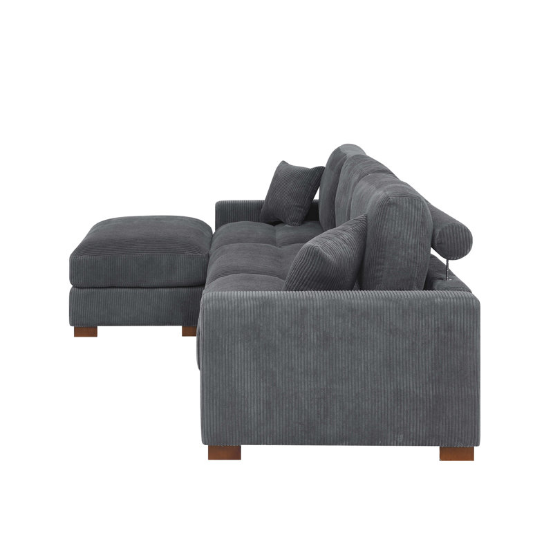 4-Pieces Modular Sofa With Ottoman, Gray