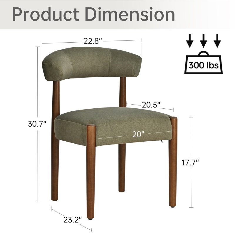 Upholstered Dining Barrel Chair Set of 2, Extra-Wide 20” Seat, Deep Cushioned Comfort, Plush Fabric, Solid Wood Legs, Green