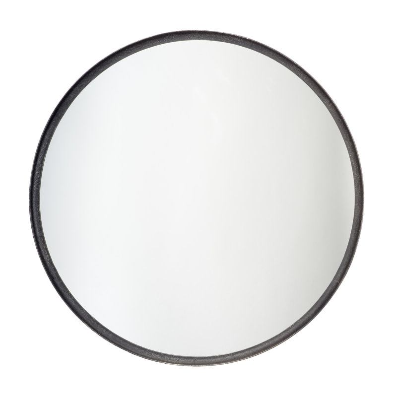 Refined Round Mirror In Gold Leaf Metal, Black