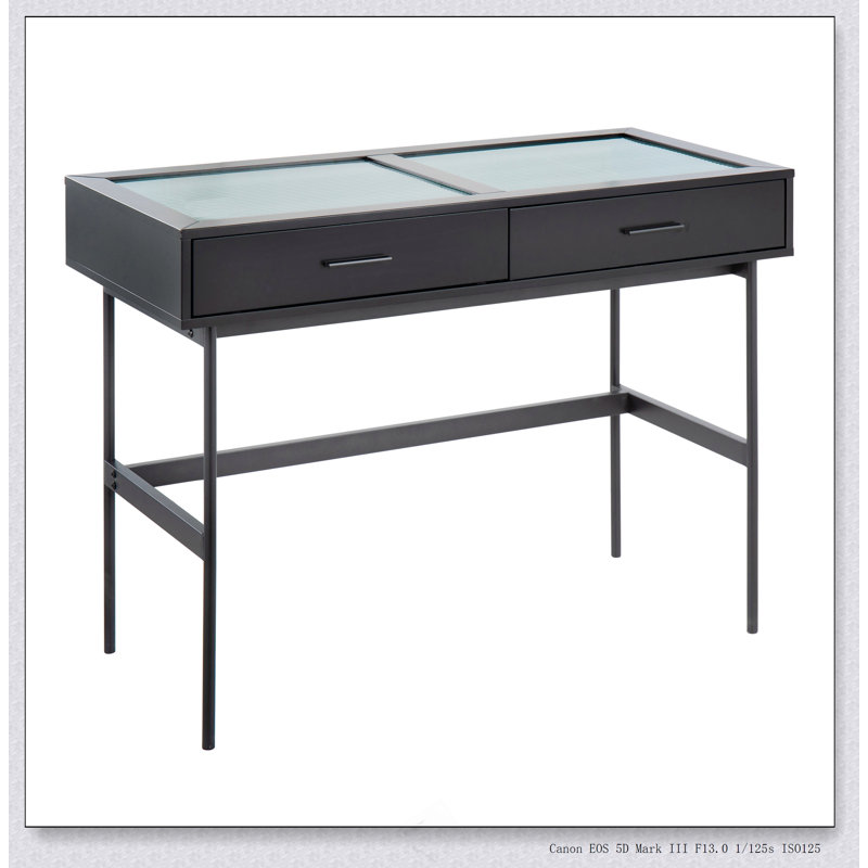 Console contemporaine en bois acier et plateau en verre, Noir