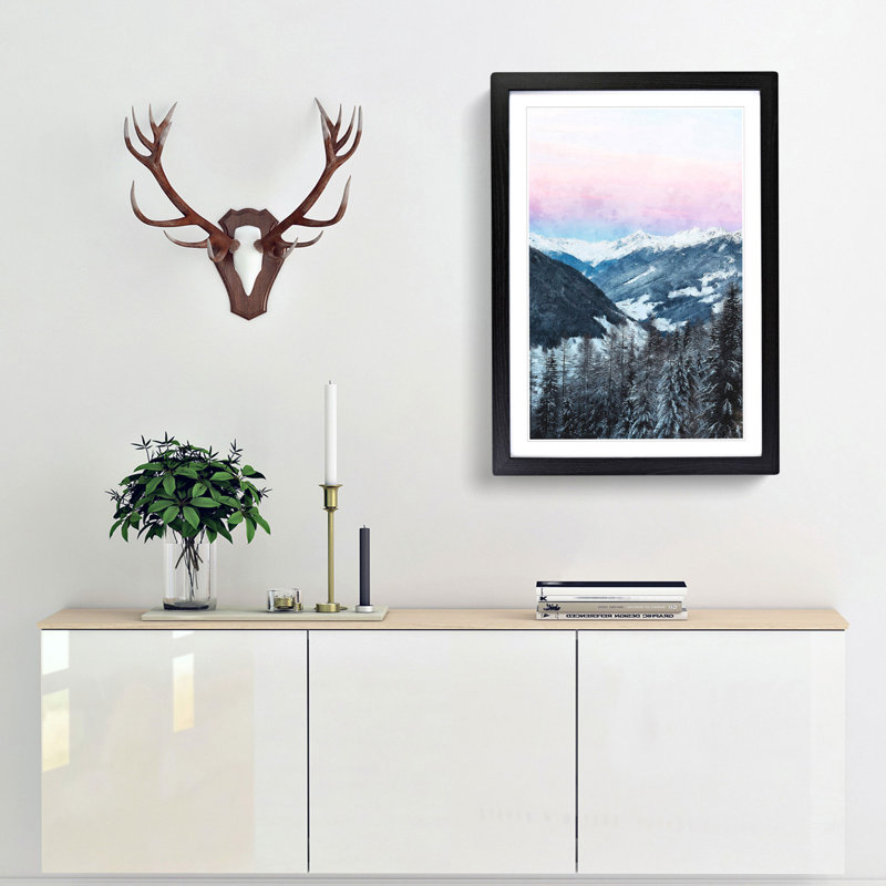 Pink Sky Over The Mountains In Italy - Single Picture Frame Print on MDF, 63cm H x 45cm W x 2cm D, Black Framed