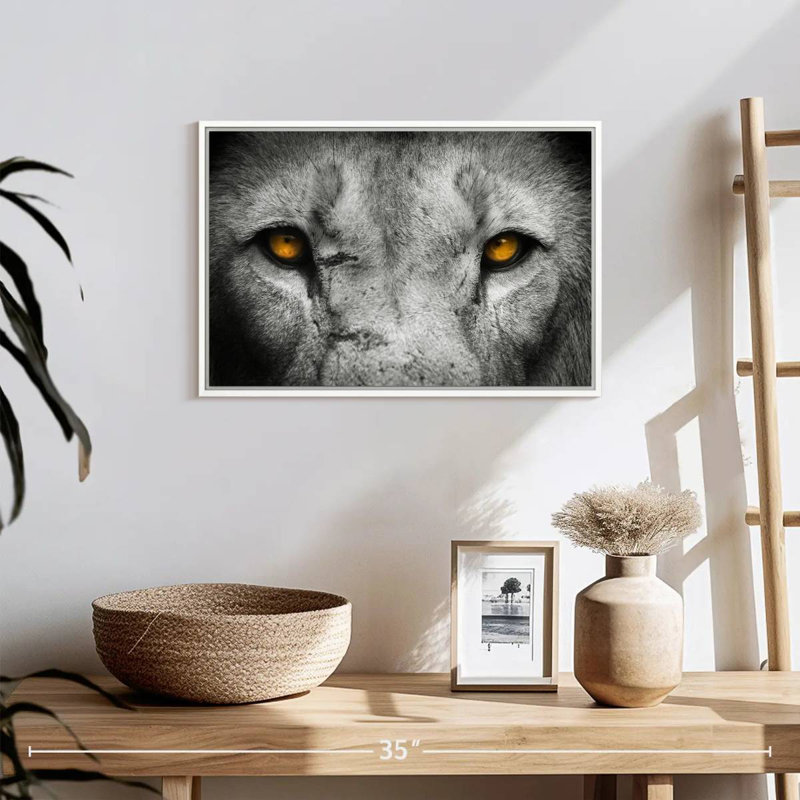 Pop aux yeux de lion, 19 po x 13 po, Cadre flottant blanc