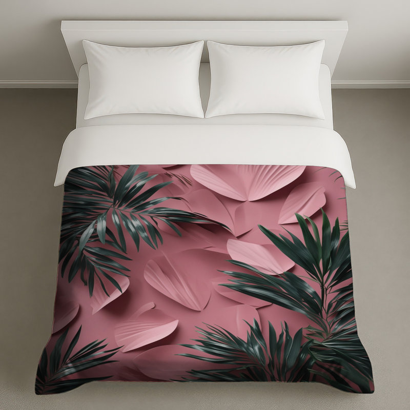 Housses de couette feuilles de palmier rose, Très grand lit