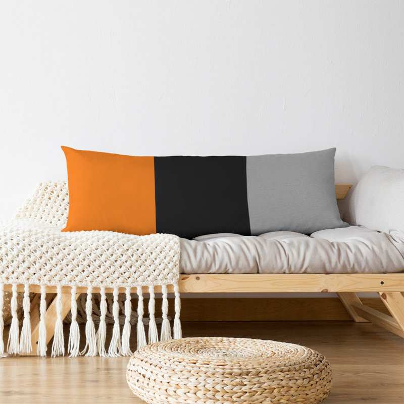 Abel Polyester Medium Pillow, Orange/Black/Silver