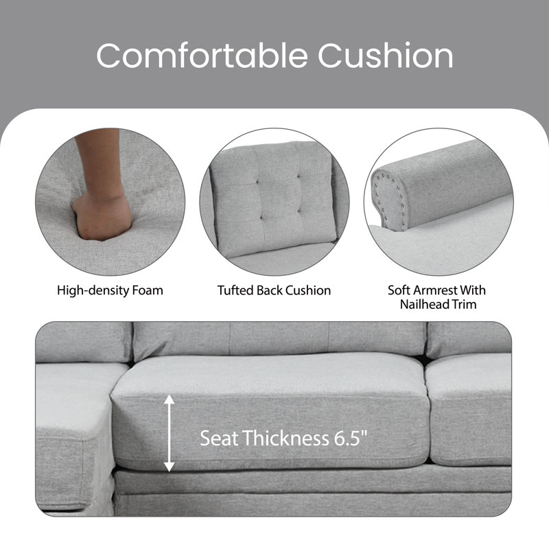 Upholstered U-Shaped Sectional Left Hand Facing, Gray 100% Linen