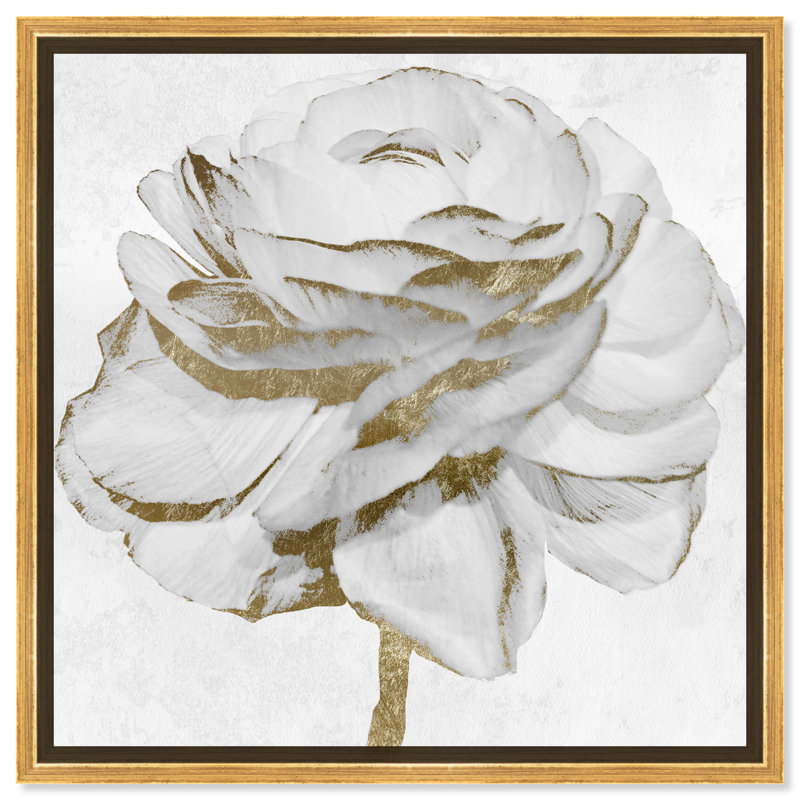 «White Gold Peony», reproduction d'art sur toile, Cadre doré, H 30 po x l 30 po