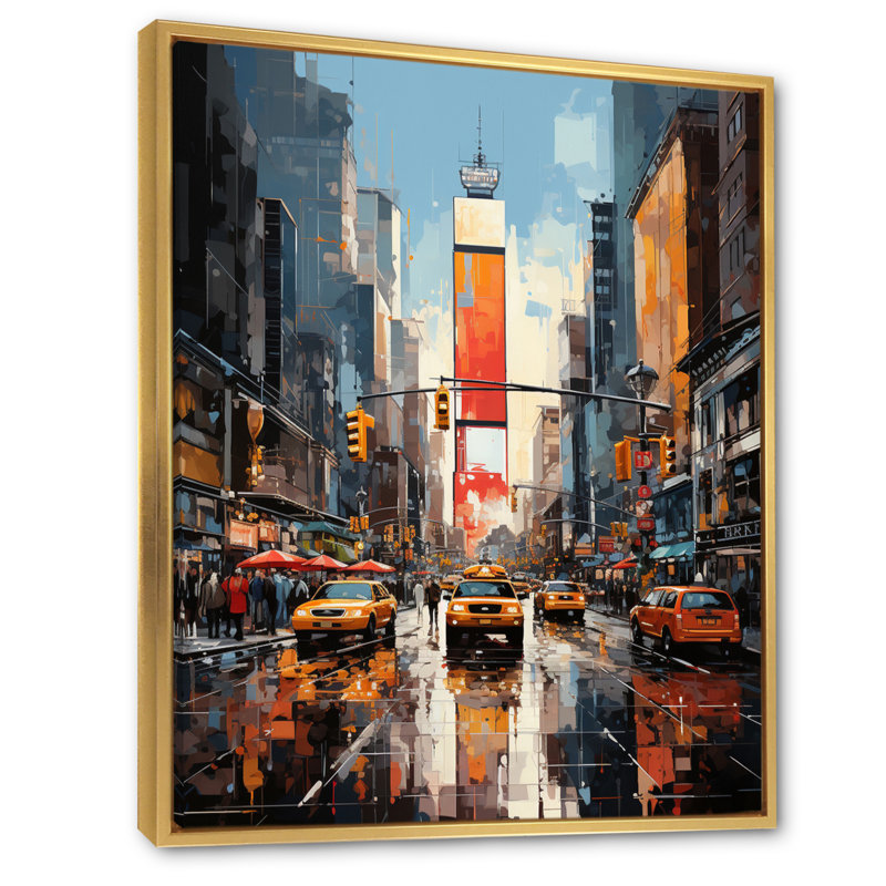 Yellow Grey New York City - New York Framed Art, 32" H x 16" W, Gold Floater Framed