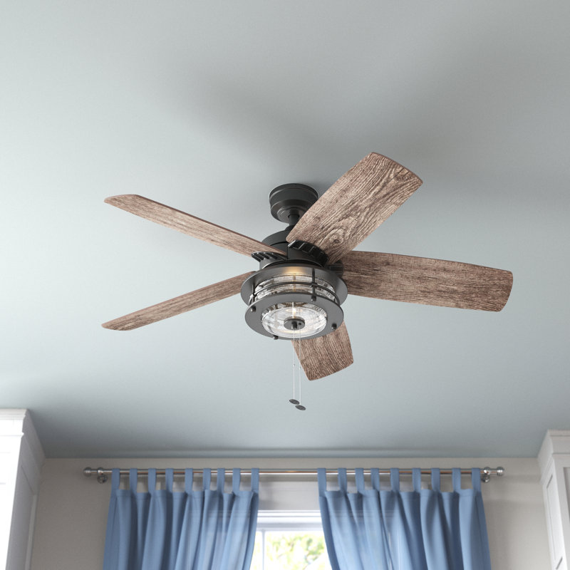 52" Matte Black Farmhouse Ceiling Fan with Reversible Blades and Light