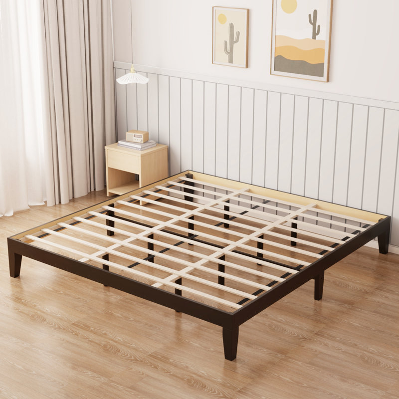 Lit plateforme en bois d'hévéa massif, Roi, Espresso