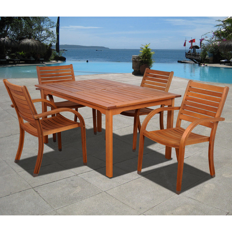 Trombley 4 - Person Wood Patio Dining Set with Rectangular Table