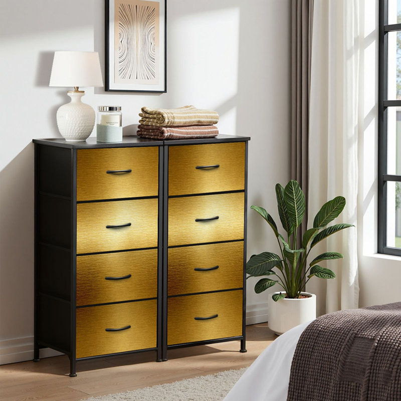 Commode 4 tiroirs pour chambre à coucher, commode étroite, plateau en bois et structure en fer de travail 18 po x 37,5 po - (l x H)