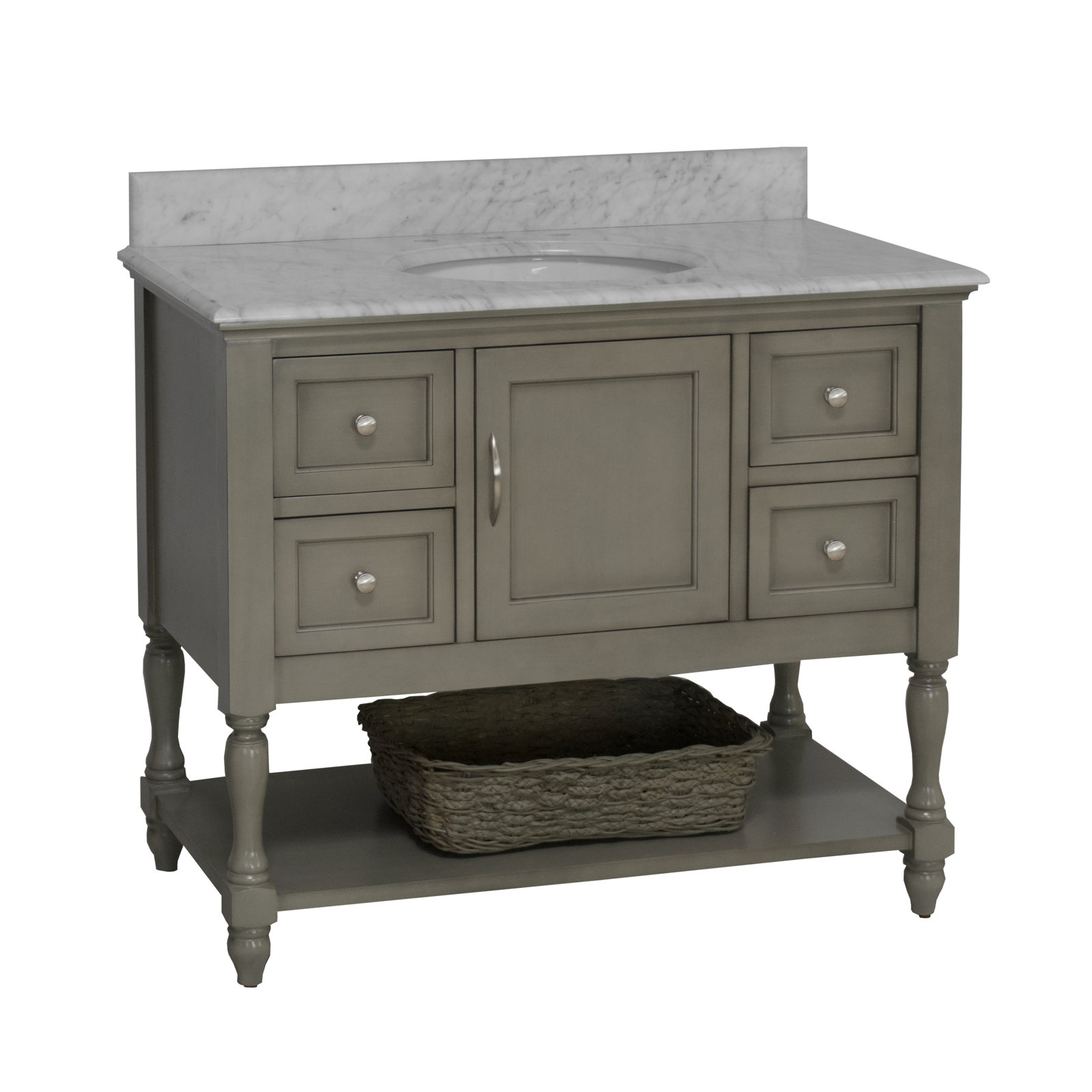 Hampton 42'' Single Bathroom Vanity, Carrara Marble, Weathered Gray