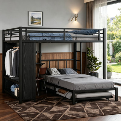 Grand lit superposé simple avec garde-robe intégré