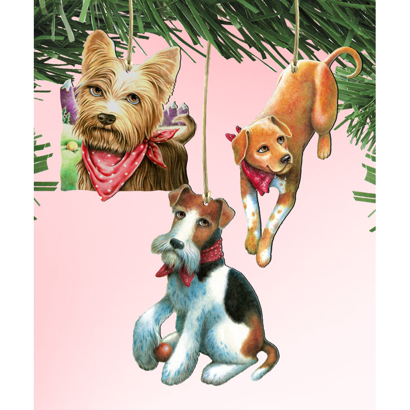Ensemble d’ornement figurine suspendu en bois 3 pièces dogs