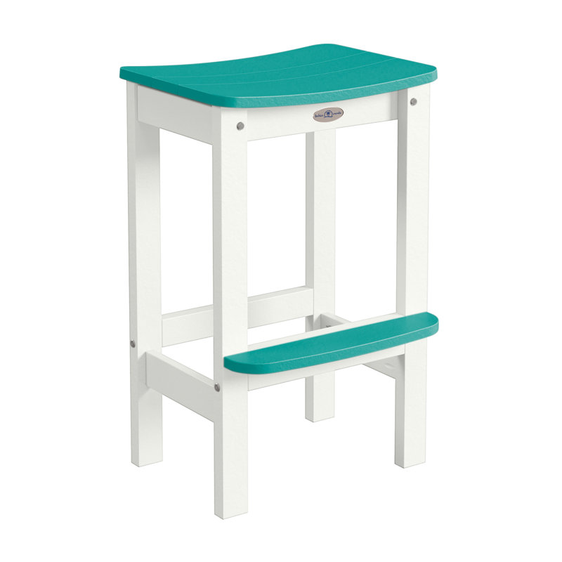 Tabouret de bar sans dossier Shoreline, Blanc / bleu verre de mer