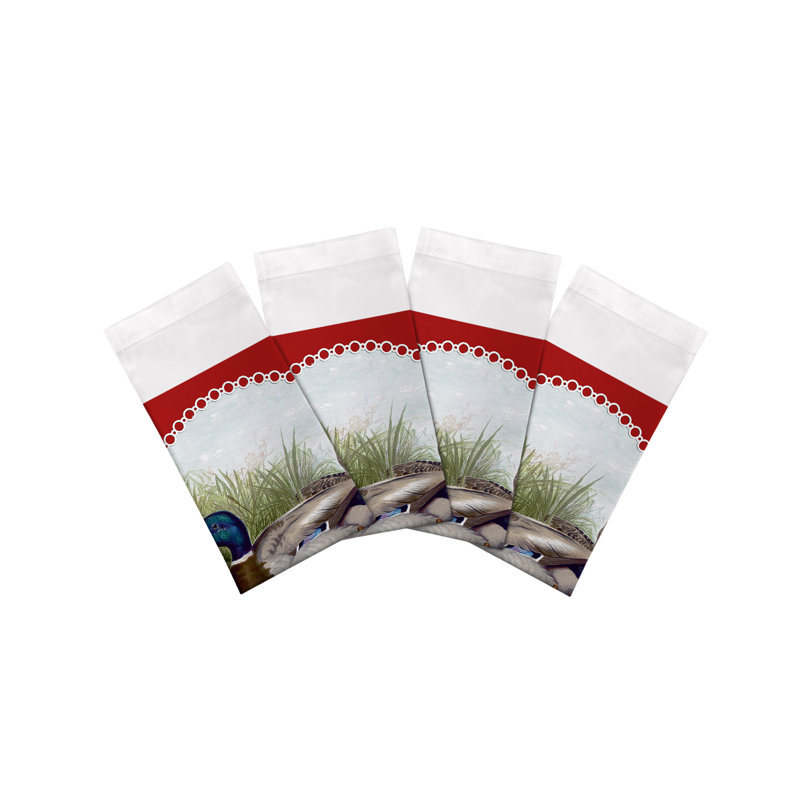 English Duck Pond Cotton Sateen Dinner Napkins, Red