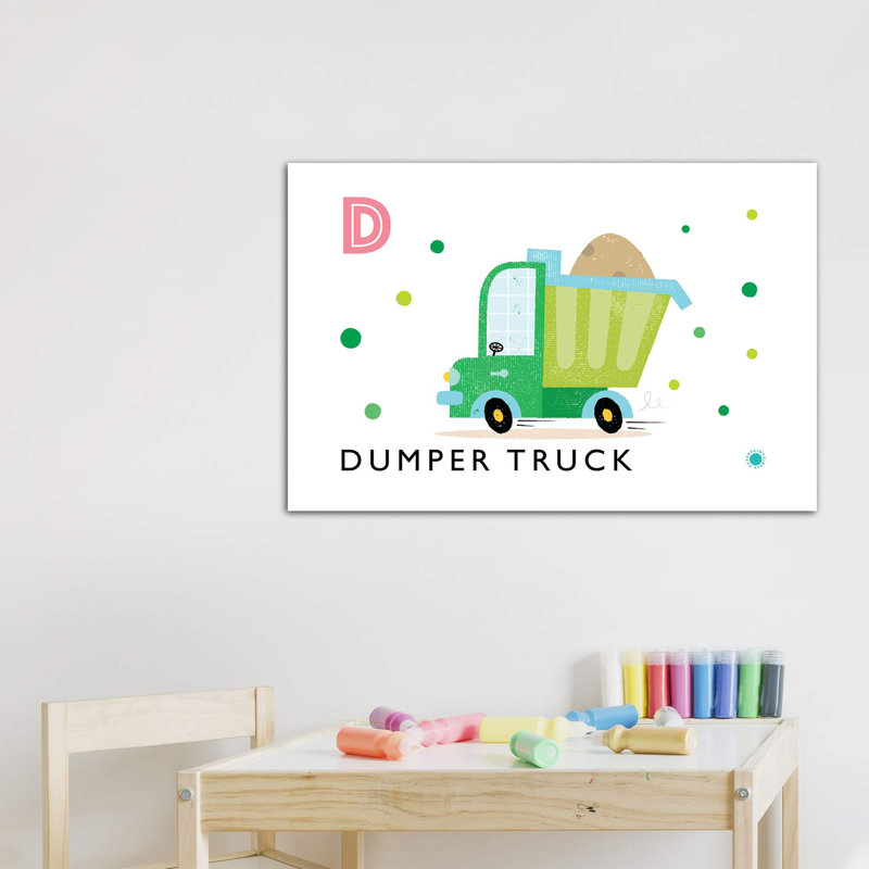 D Is for Dumper Truck - impression d'art graphique, H 32 po x l 48 po x 1,5 po, Toile tendue, Pas de tapis
