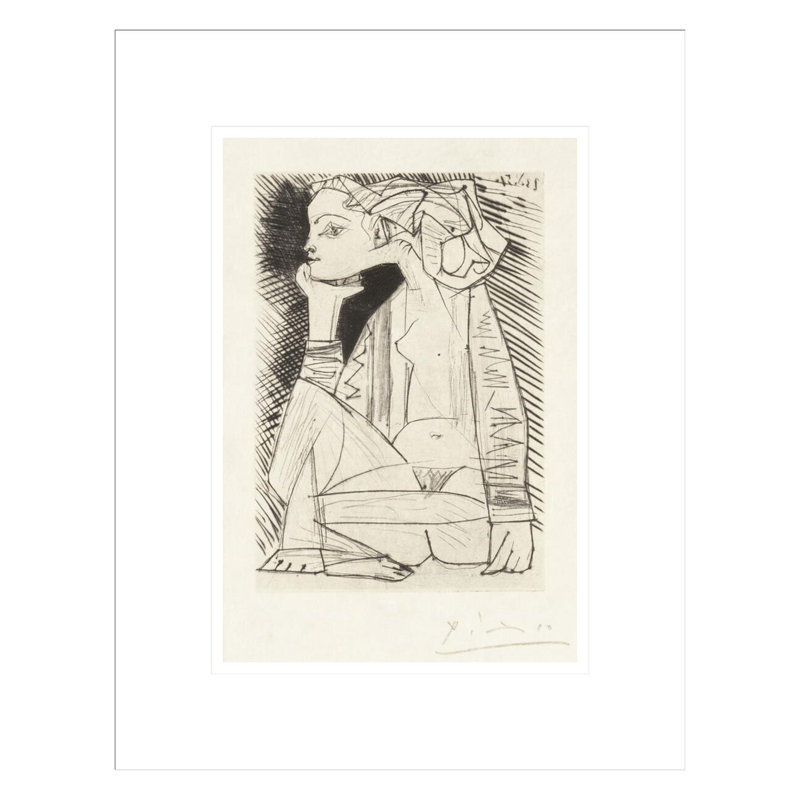 Frontispice de la jeune fille assise à l'enquêteur «Doctor Reventos» par Pablo Picasso, impression giclée encadrée