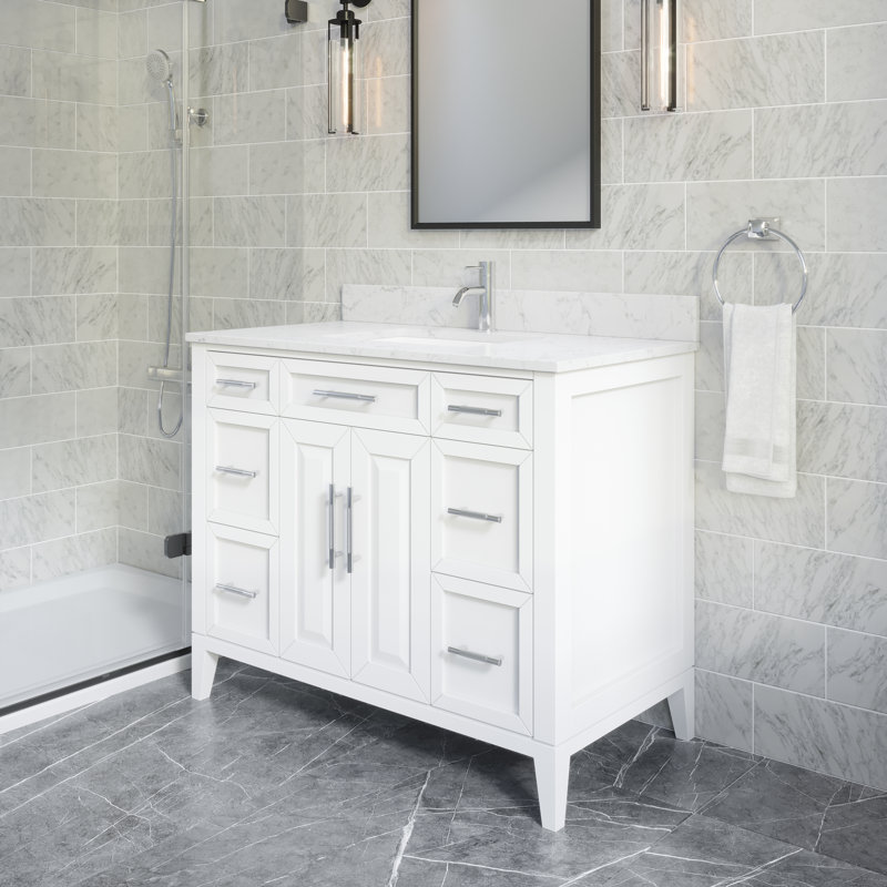 Tonora 42 in. W x 22 in. D Bath Vanity with Engineered Stone Top with Drawer Organizer, White