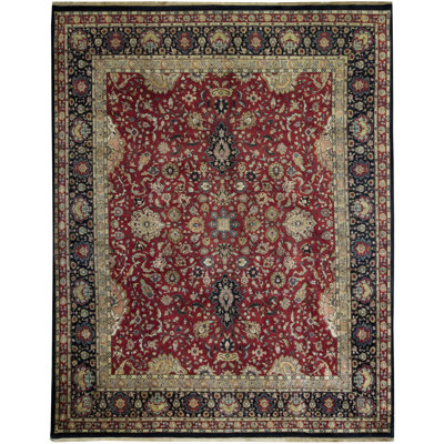 Tapis rouge et bleu noué à la main de haute qualité