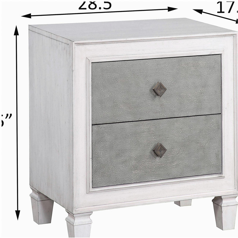 Table de chevet 2 tiroirs gris rustique et blanc vieilli