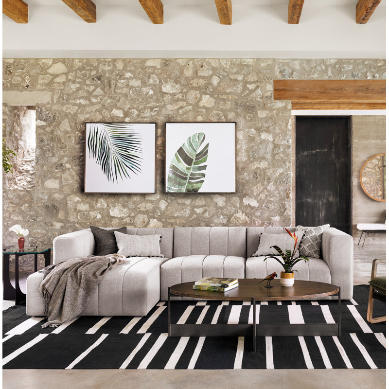 Langham Modular Chaise Sectional, Left Hand Facing, Light Gray Napa Sandstone Polyester, Black