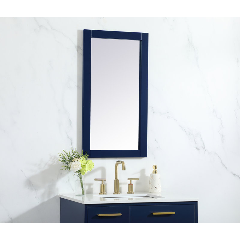 Rosenow Wood Flat Wall Mirror, 32'' H x 18'' W, Blue