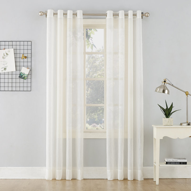 Ciaran Crushed Sheer Voile Grommet Curtain Panel, Eggshell, 51" W x 72" L