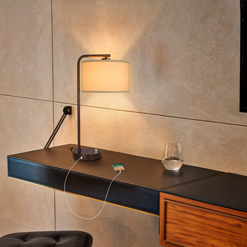 Side Table Lamp With Dual USB Ports, Dimmable Bedside Lamp Modern Nightstand Lamp Desk Reading Lamp With Linen Lampshade For Bedroom, Living Room, Study Room, Office, 9W 3000K LED Bulb Included