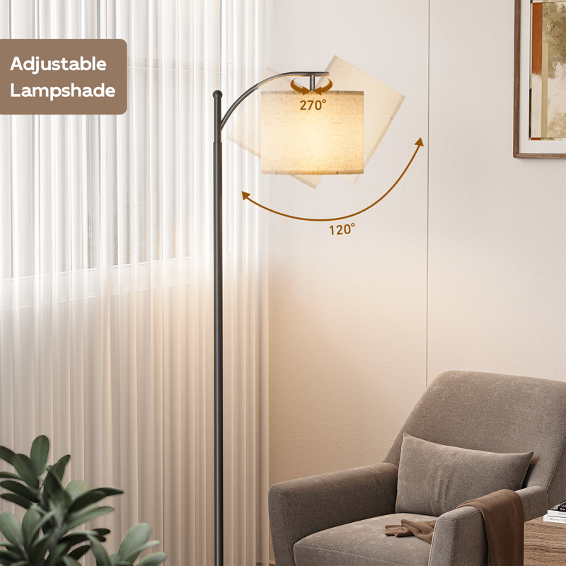 Lampe sur pied arquée 61,4 po avec interrupteur au pied et 3 températures de couleur, Noir, noir, noir, noir