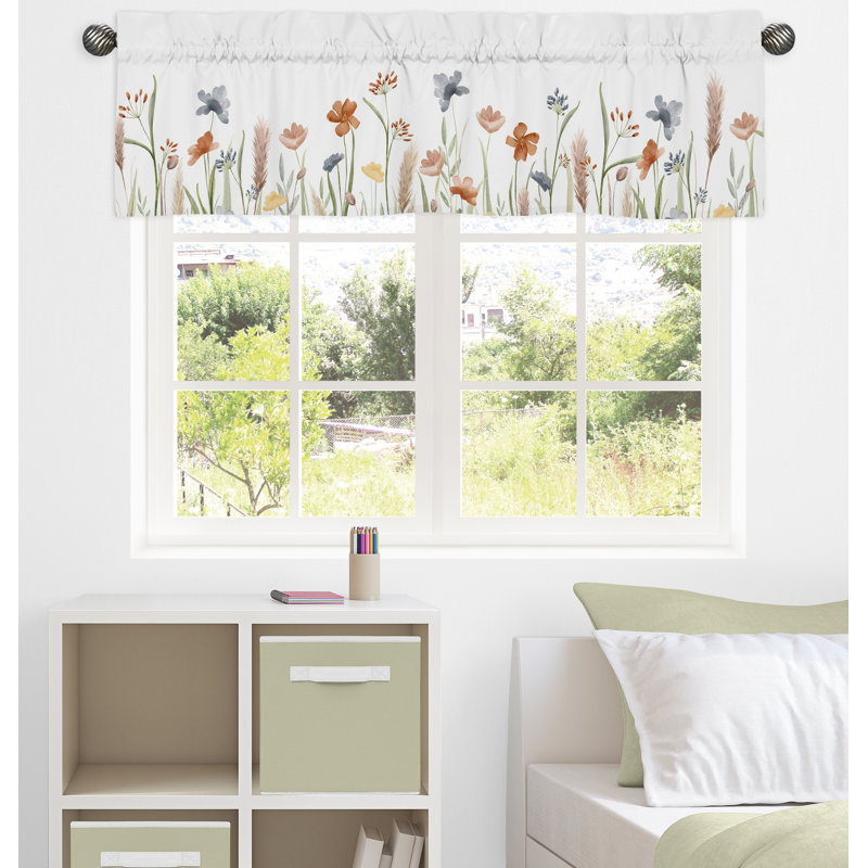 Sage Green Watercolor Floral Garden 54" Window Valance