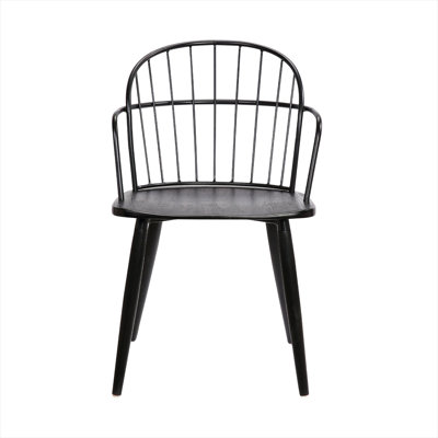 Matte Black Steel Dining Side Chair with Brushed Wood Seat, Industrial Loft Style for Kitchen or Breakfast Nook