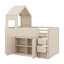 Lit mezzanine simple en bois avec bureau et rangement, 4 armoires, tablettes et tiroirs-1318183953