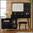 Modern Makeup Vanity Desk With Adjustable LED Lights, Retractable Side Cabinet, And Built-In Power Outlet For Enhanced Beauty Routine-2097566439