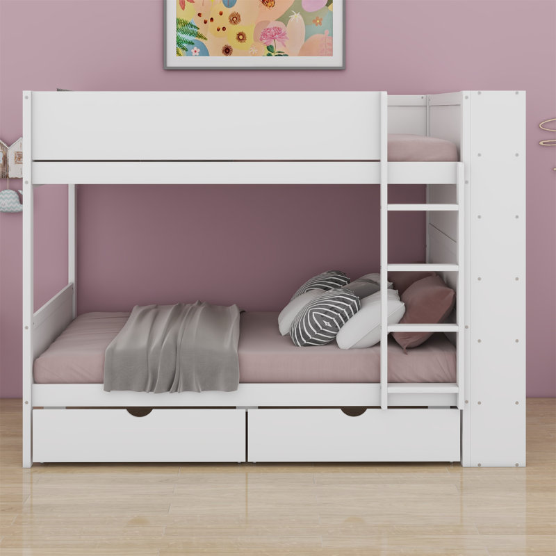 Louis Solid Bunk Bed With 2 Drawers, Twin Over Twin, White