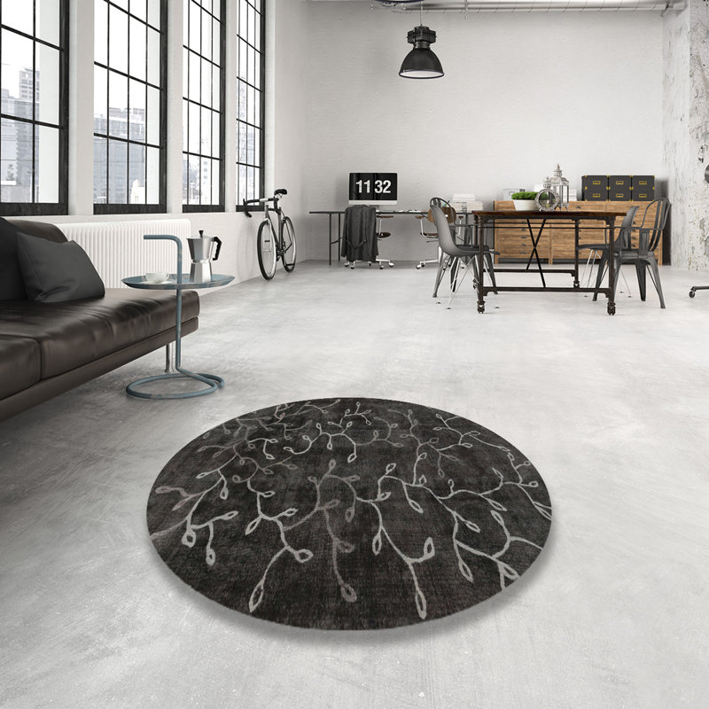 Tapis contemporain gris / noir, Rond 3 pi