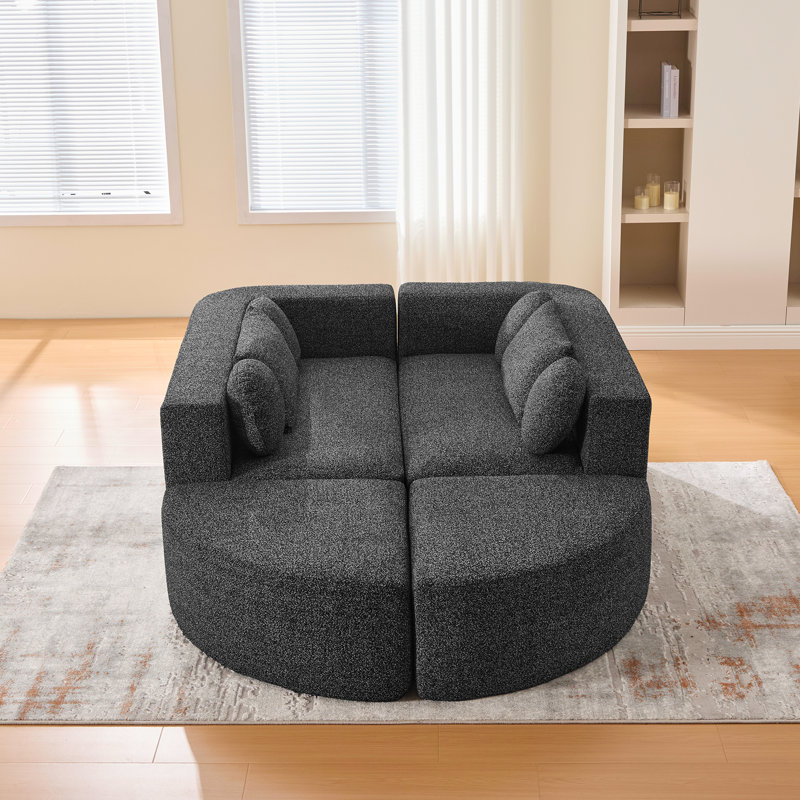 115"W 4-Piece Upholstered Sectional, Black Boucle