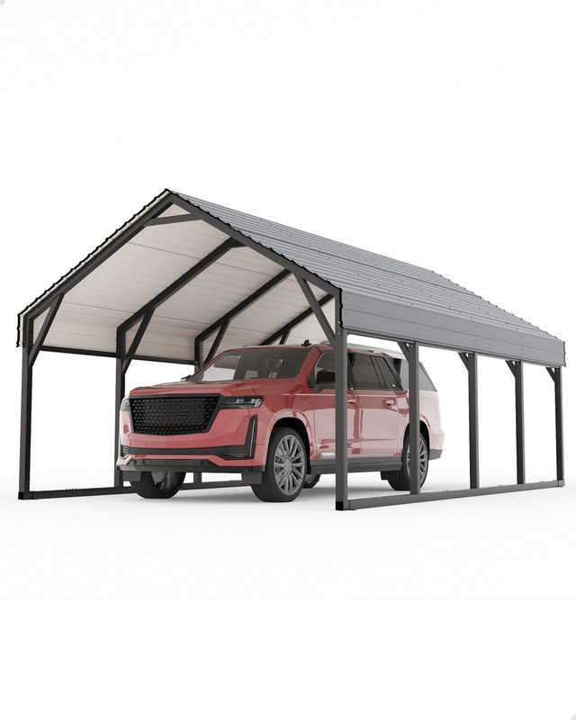 12x20 ft Metal Carport – Reinforced Frame & Steel Roof, All-Weather Shelter for Boats, Trucks & Tractors