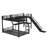 L-Shaped Twin over Full Triple Bunk Bed with Twin Loft, Metal Frame with Slide, USB Ports, Space-Saving & Noise-Free Design, Black