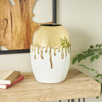 Patrich Ceramic Abstract Decorative Vase with Abstract Gold Melting Drips