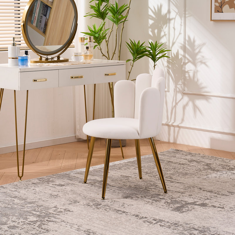 Velvet Vanity Chair with Back Vanity Stool with Gold Legs, Ivory