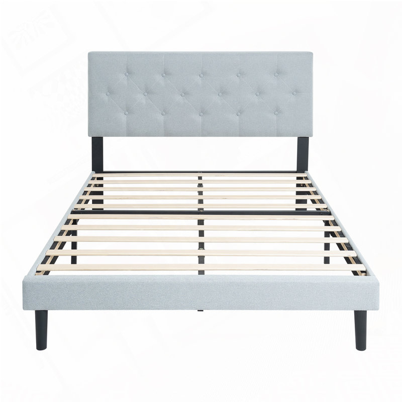 Button-Tufted Linen Upholstered Bed