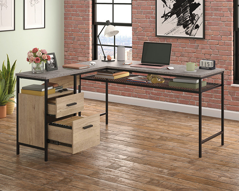L-Shaped Computer Desk in Prime Oak