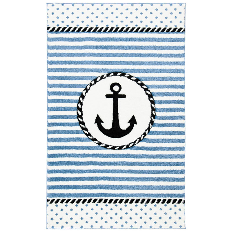 Tapis ivoire / bleu marine Hickman, Rectangle 8 pi x 10 pi