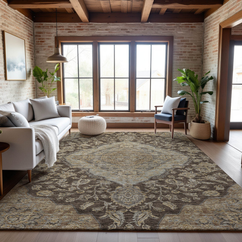 Premium Machine Washable Gurubaksh AMF1151 Global Rug, Rectangle 9' x 12'