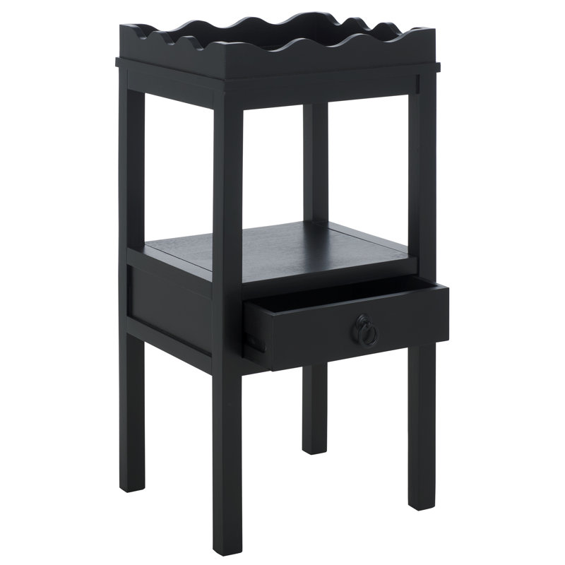 Table d'appoint 1 tiroir avec bords festonnés, Noir mat