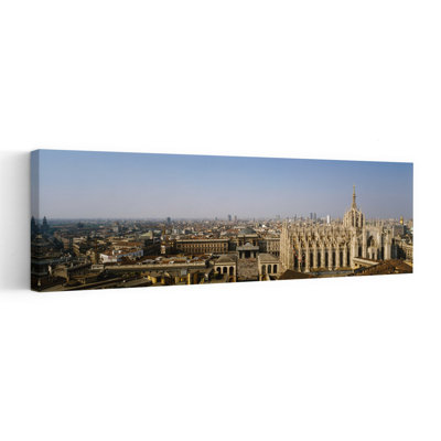 Aerial View Of A Cathedral In A City Duomo Di Milano Lombardia Italy by Bo Brännhage - Wrapped Canvas Panoramic Print