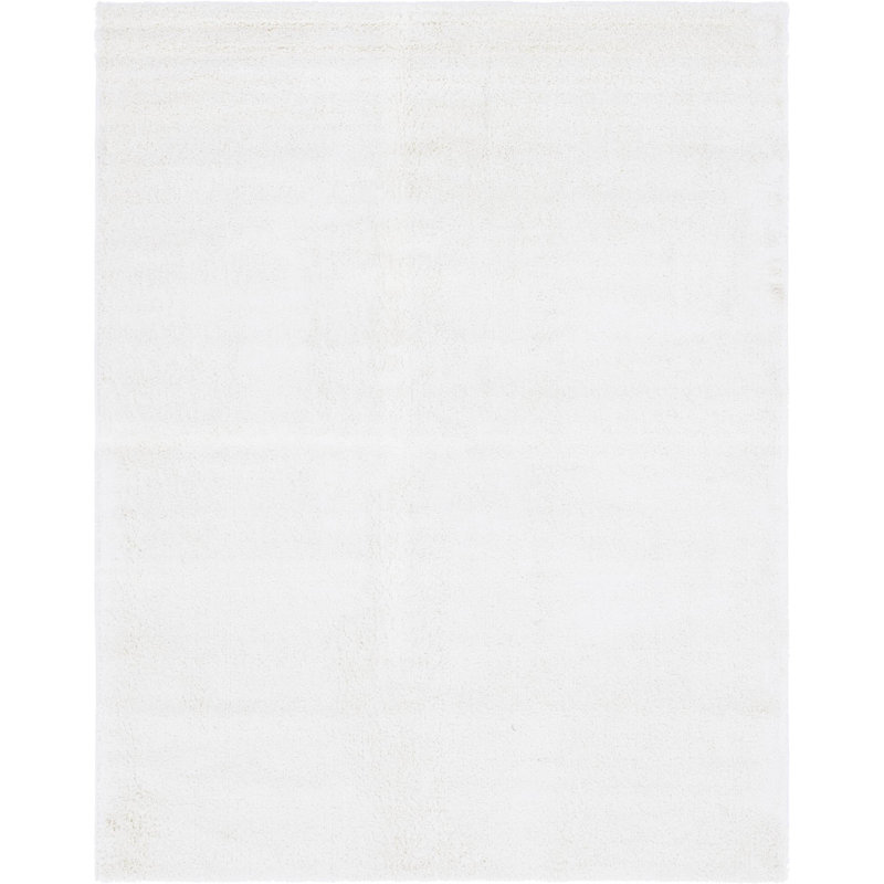 Tapis blanc en polypropylène tissé à la machine à poils longs Fragos, Rectangle 8 pi x 10 pi